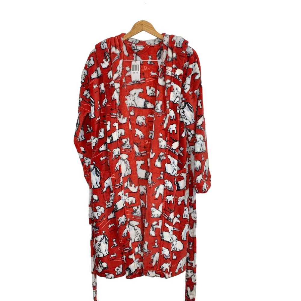 VERA BRADLEY Berry Merry Red Hooded Fleece Robe - Picture 5 of 9